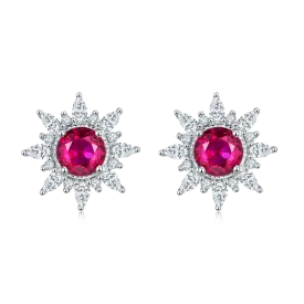 0.5 Carat Round Lab-Created Ruby Sun Stud Earrings in S925 Silver-Plated Platinum