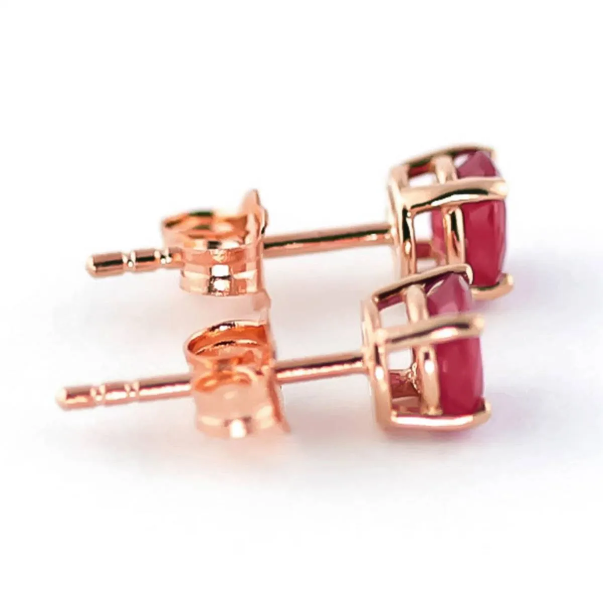 0.95 Carat 14K Solid Rose Gold Petite Ruby Stud Earrings