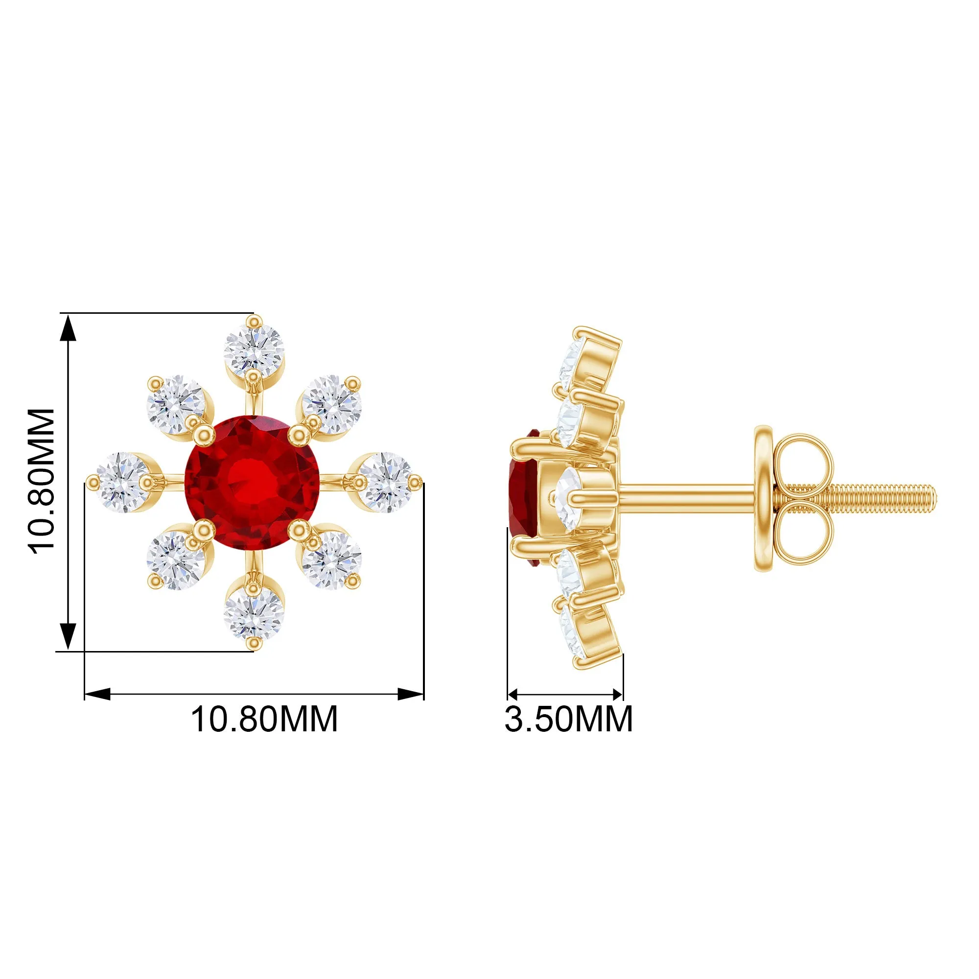 1 CT Created Ruby and Diamond Flower Stud Earrings