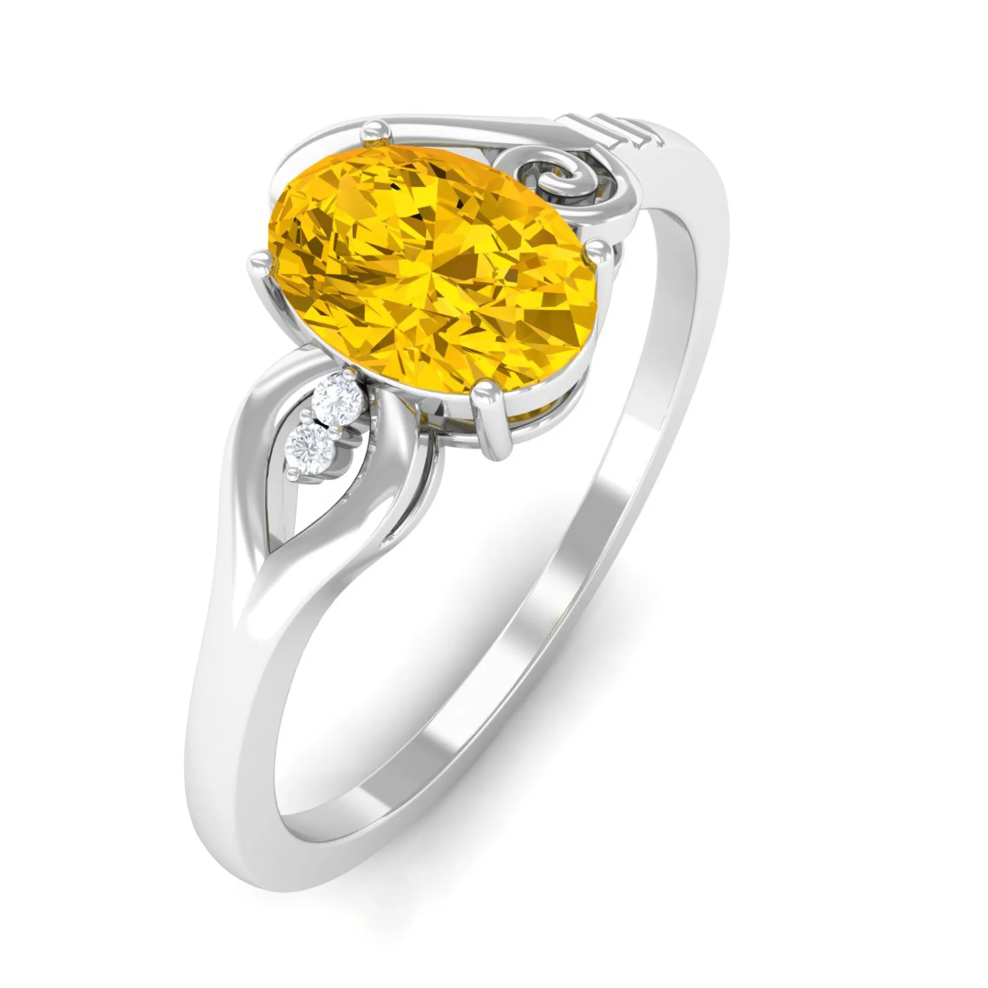 1 CT Oval Cut Solitaire Yellow Sapphire Unique Engagement Ring with Diamond