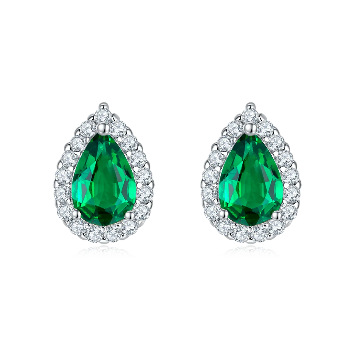 1.0 Carat Pear-Shaped Lab-Created Gemstone Halo Stud Earrings in S925 Silver with Platinum Plating