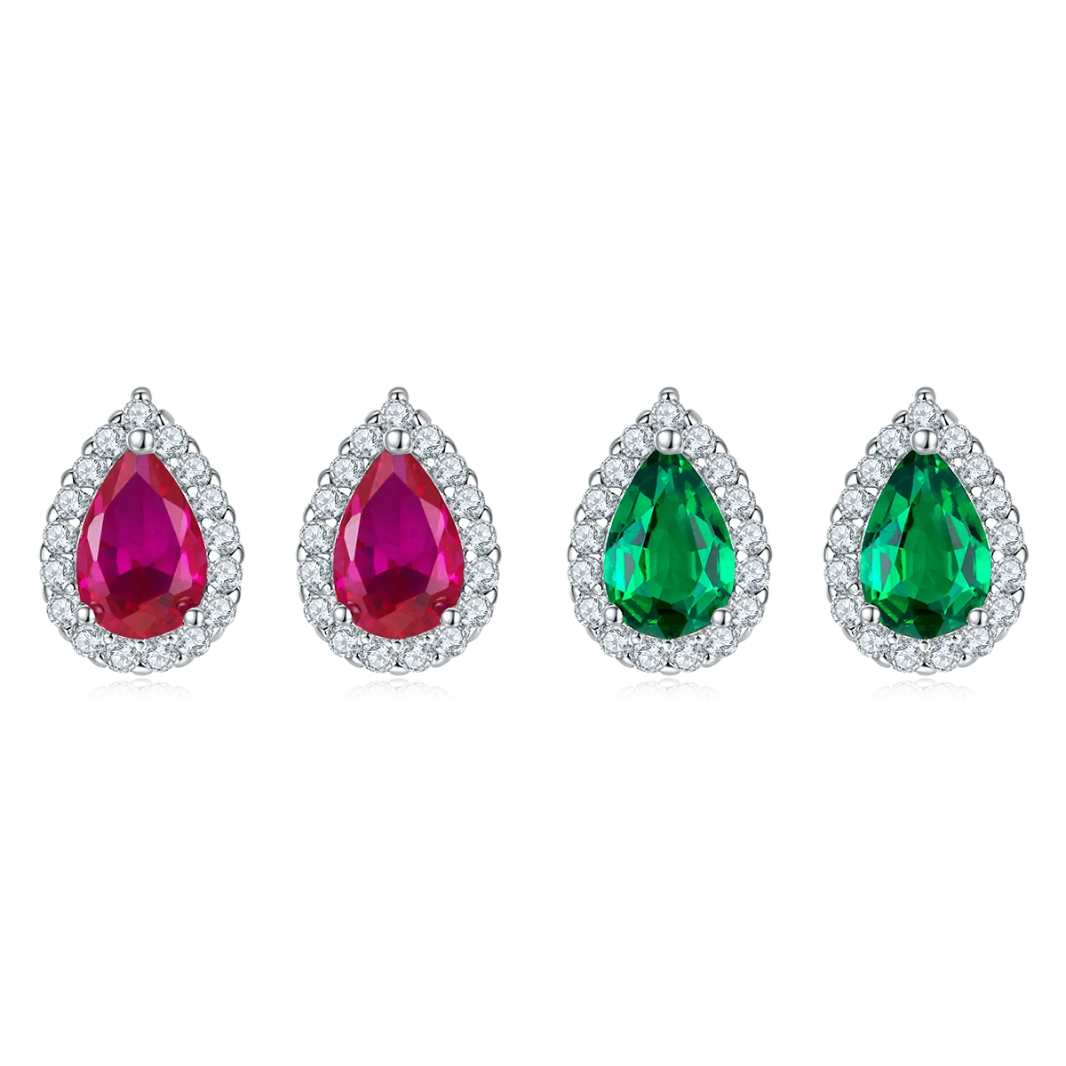 1.0 Carat Pear-Shaped Lab-Created Gemstone Halo Stud Earrings in S925 Silver with Platinum Plating