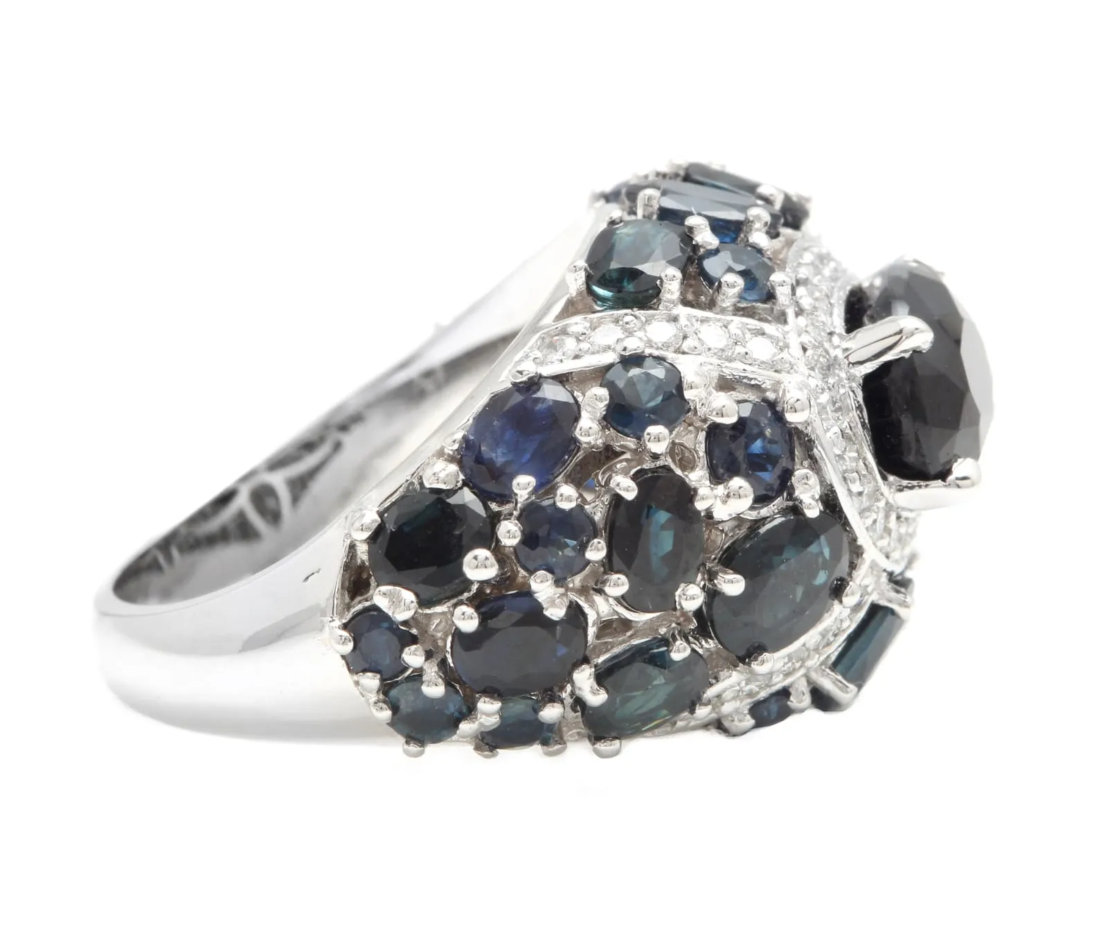 10.10Ct Natural Blue Sapphire and Natural Diamond 14K Solid White Gold Ring