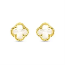 10K Yellow Gold Mother of Pearl Clover Stud Earrings