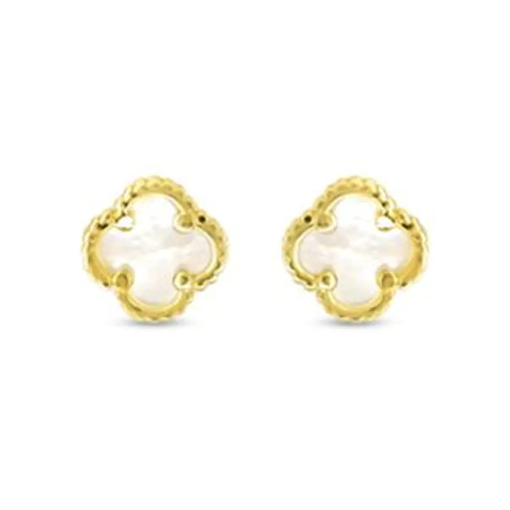 10K Yellow Gold Mother of Pearl Clover Stud Earrings