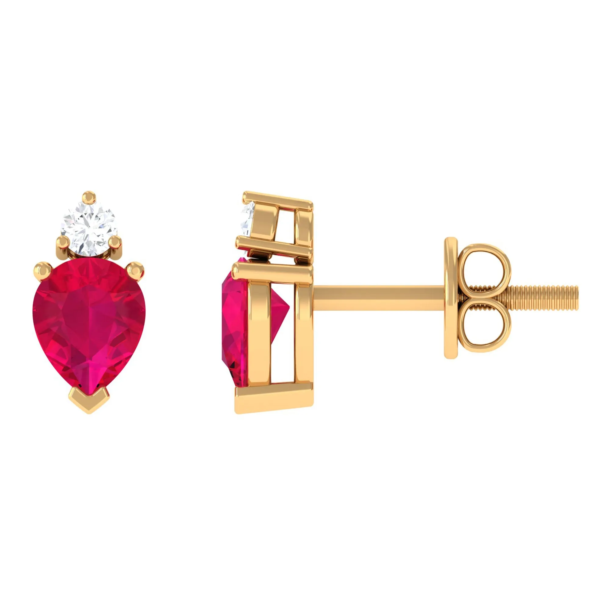 1.25 CT Pear Cut Ruby and Diamond Dainty Stud Earrings