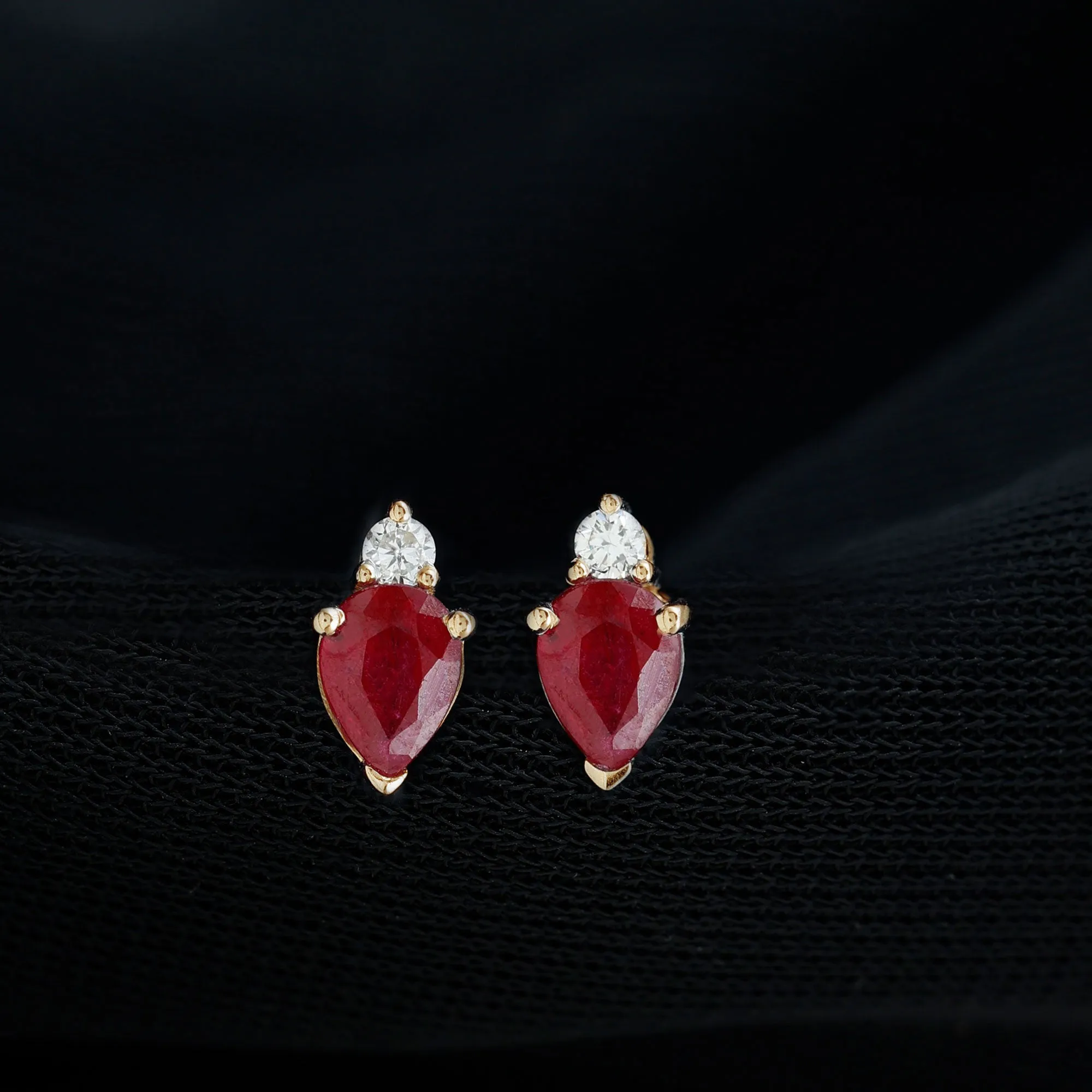 1.25 CT Pear Cut Ruby and Diamond Dainty Stud Earrings