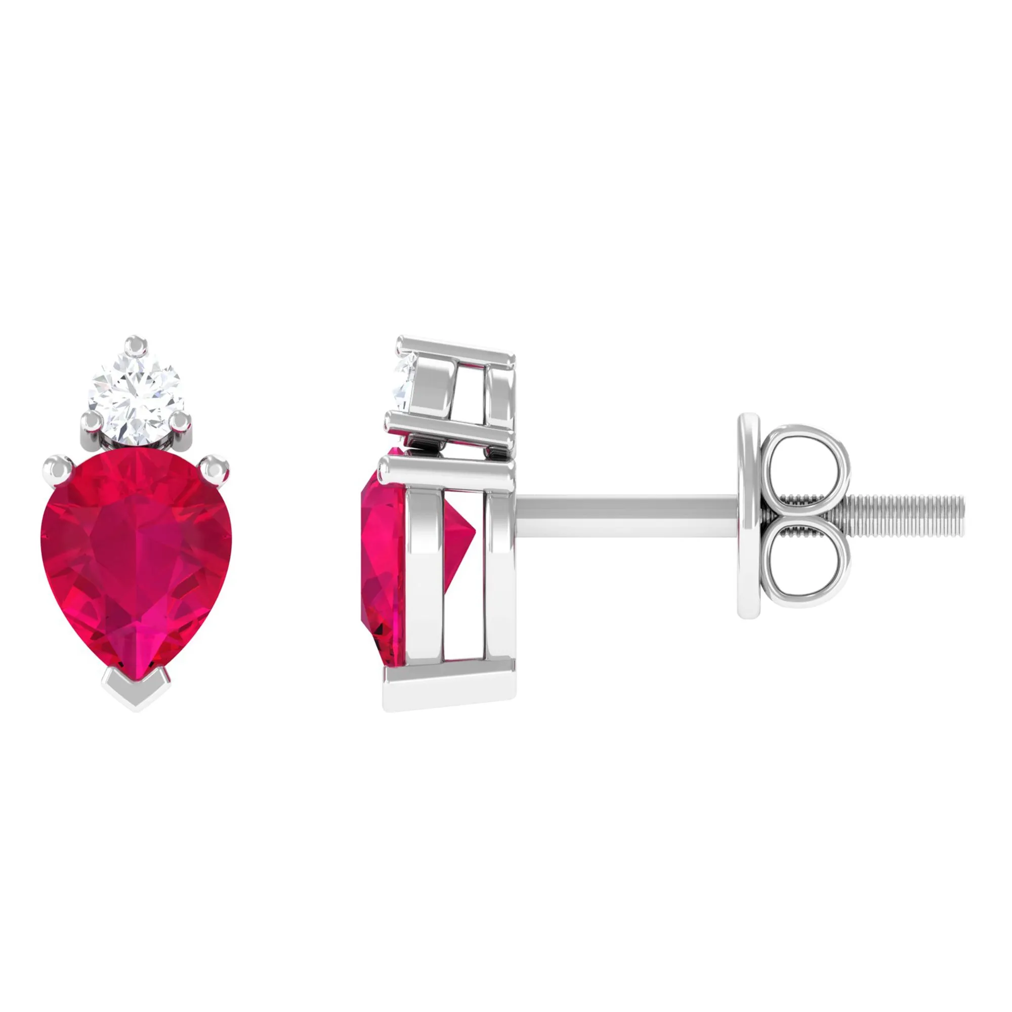 1.25 CT Pear Cut Ruby and Diamond Dainty Stud Earrings