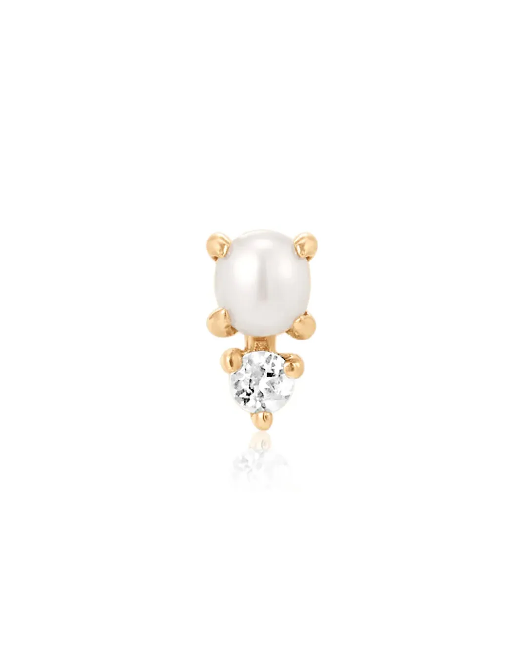 14K Gold Tiny Pearl & Diamond Combo Stud Earrings