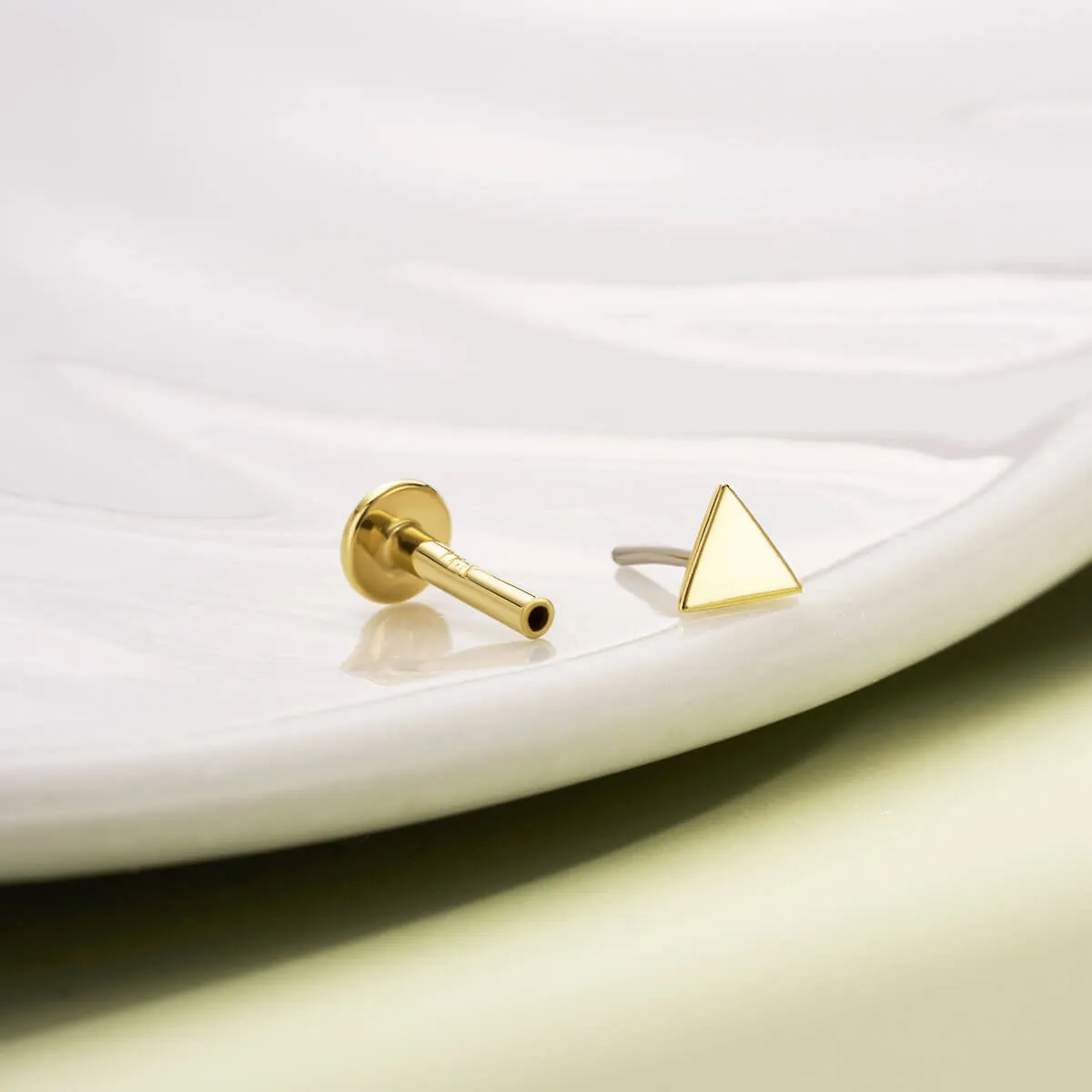 14K Solid Gold Flat Triangle Shape Push Pin