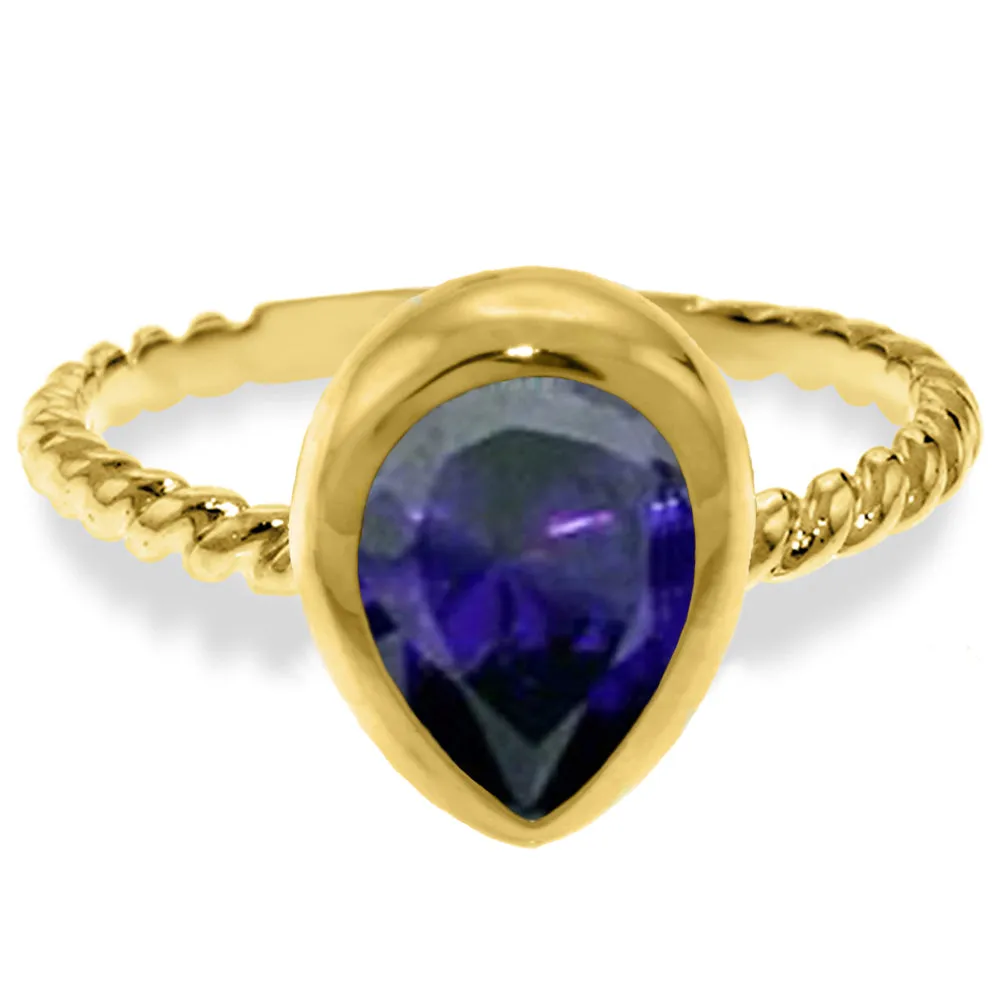 14K Solid Yellow Gold Rings w/ Natural Pear Shape Sapphire