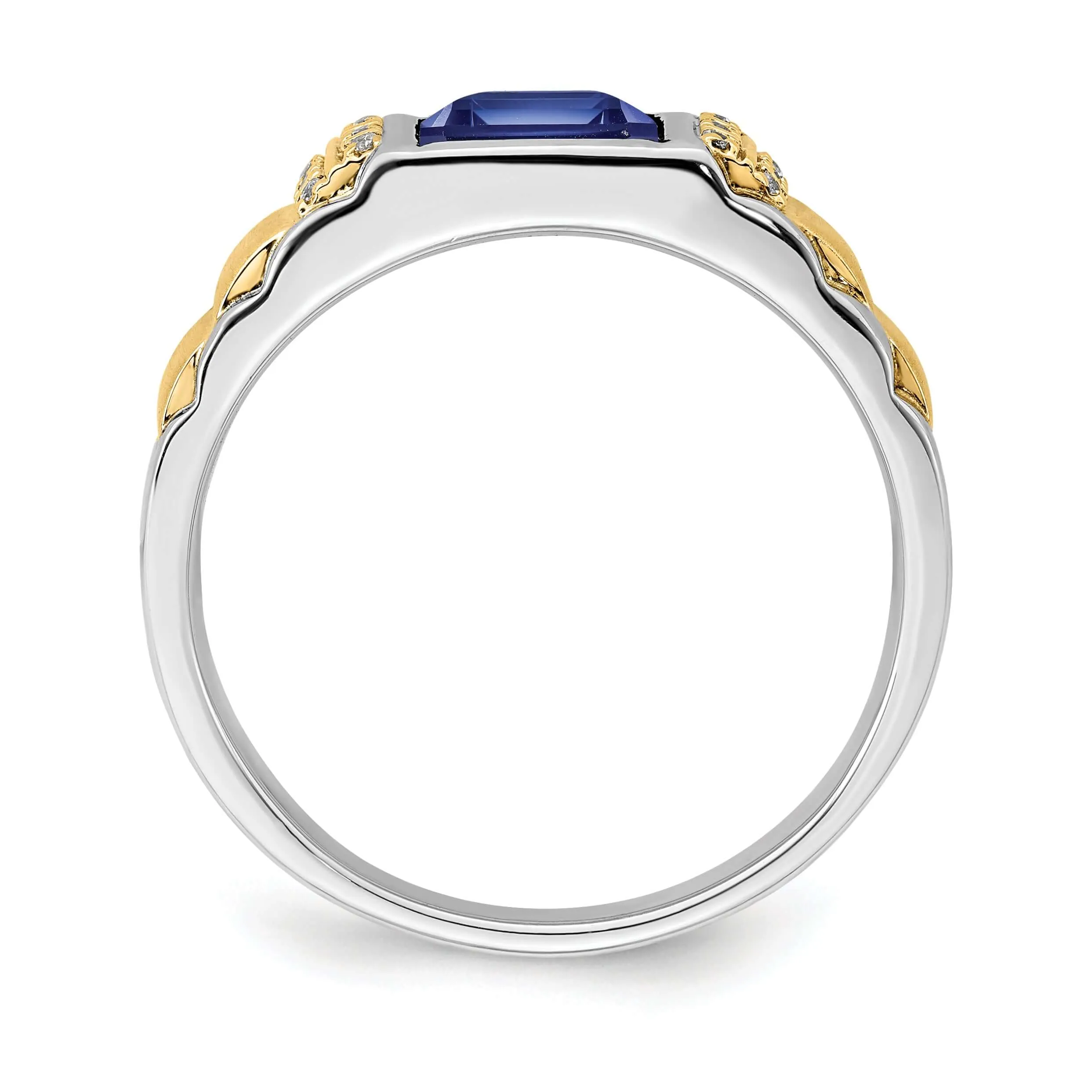 14k Two-tone Created Sapphire & Diamond Mens Ring