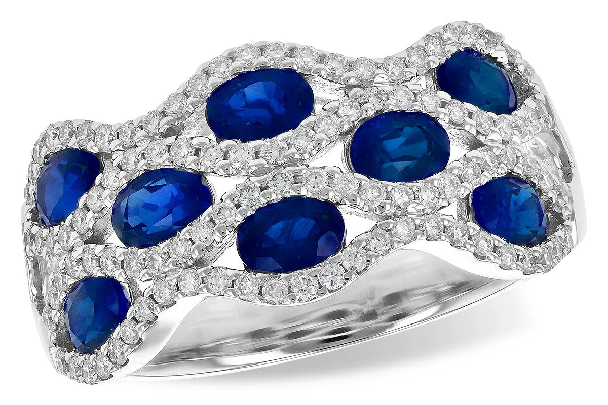 14K White Gold Sapphire & Diamond Band, 1.80 Carats - Sapphire, 2.18 Carats - Diamond