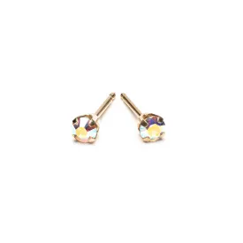 14k Yellow Gold Rainbow Crystal Stud Earrings