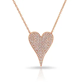 14KT Rose Gold Diamond Medium Modern Pave Heart Necklace