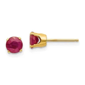 14KY 5mm Round Ruby Post Stud Earrings