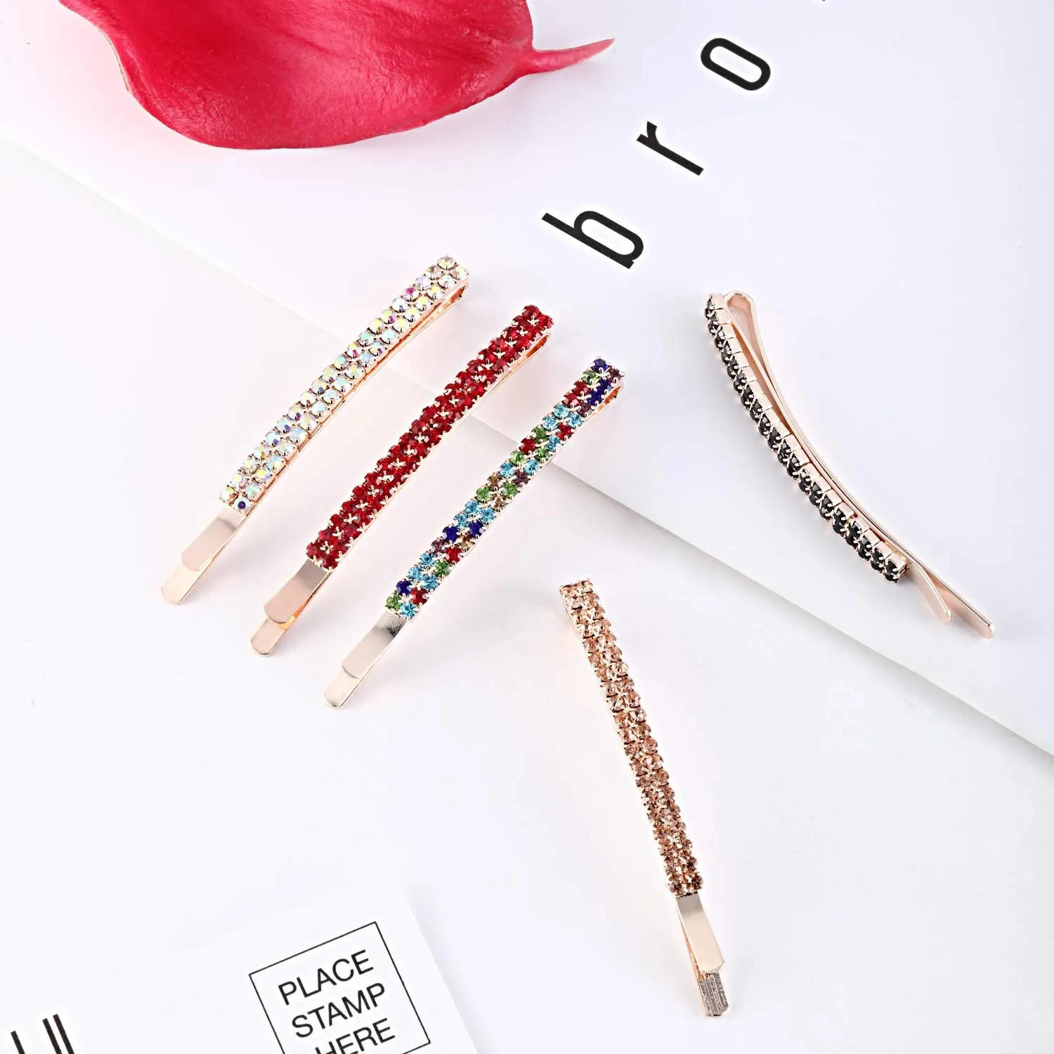 16 Pieces Rhinestone Bobby Pins Double Row Decorative Fancy Hair Clips Hair Barrette Clip Diamond Crystal Hairpins for Women Bridal Wedding Hair Accessories