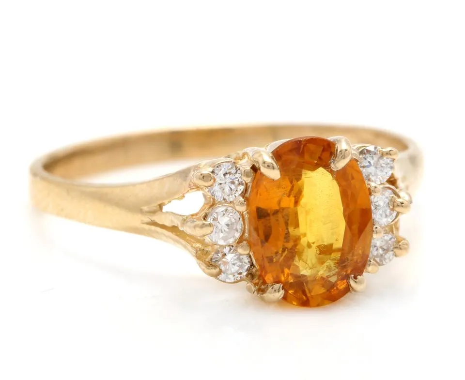 1.65 Carats Exquisite Natural Orange Sapphire and Diamond 14K Solid Yellow Gold Ring