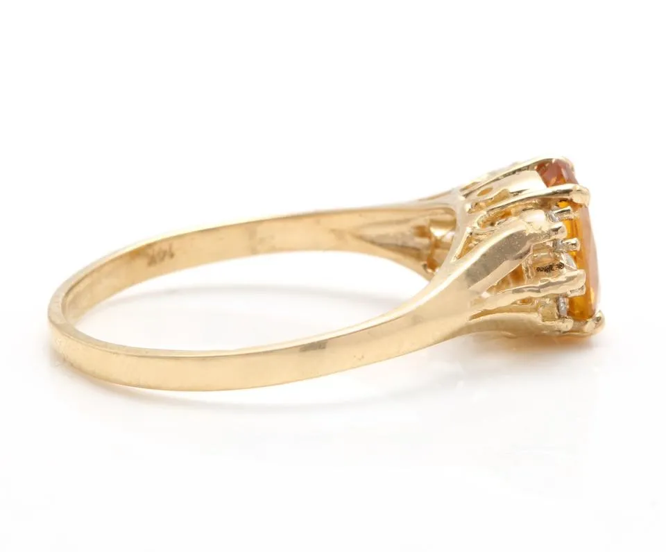 1.65 Carats Exquisite Natural Orange Sapphire and Diamond 14K Solid Yellow Gold Ring