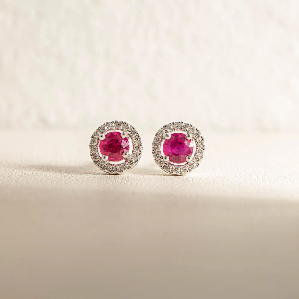 18ct White Gold .79ct Ruby & Diamond Earrings