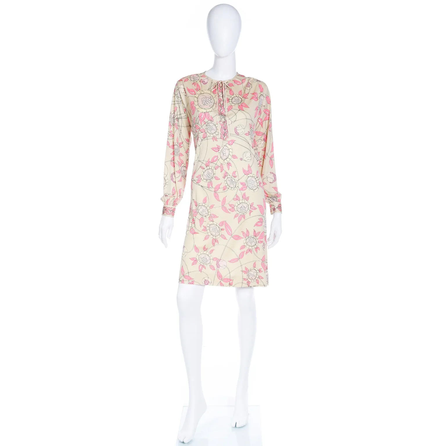 1970s Emilio Pucci Silk Jersey Vintage Dress Yellow & Pink Floral Print