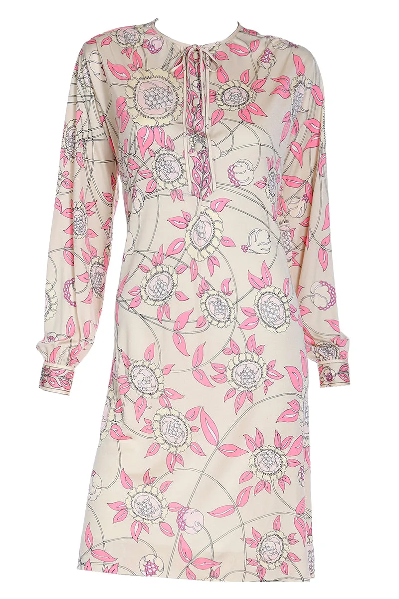 1970s Emilio Pucci Silk Jersey Vintage Dress Yellow & Pink Floral Print