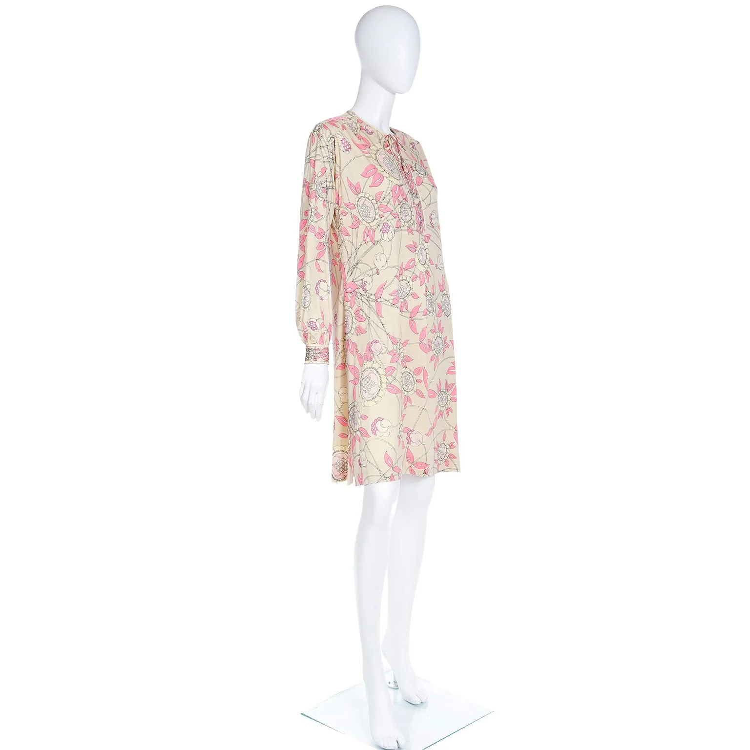 1970s Emilio Pucci Silk Jersey Vintage Dress Yellow & Pink Floral Print