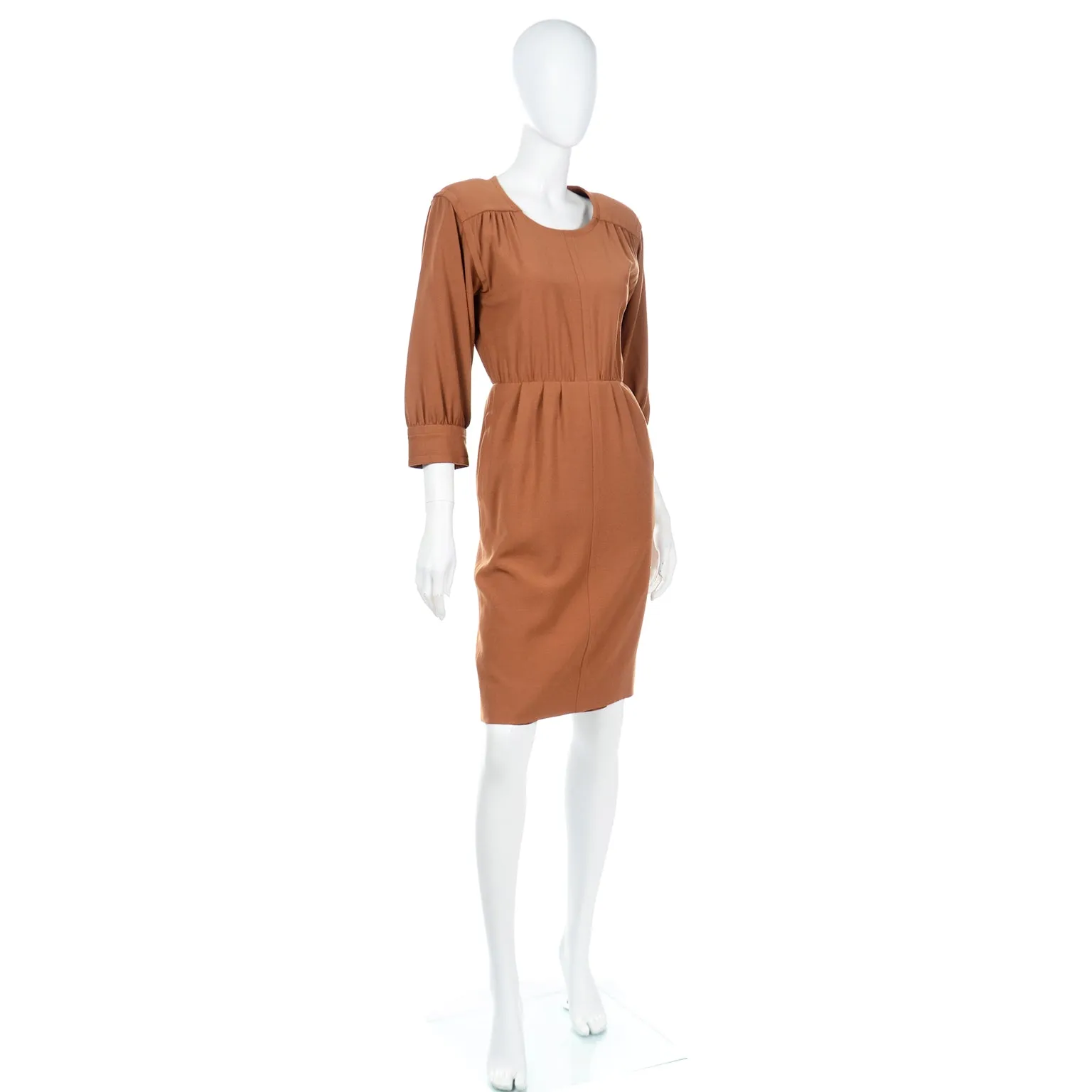 1980s Yves Saint Laurent Copper Brown Vintage Wool Dress