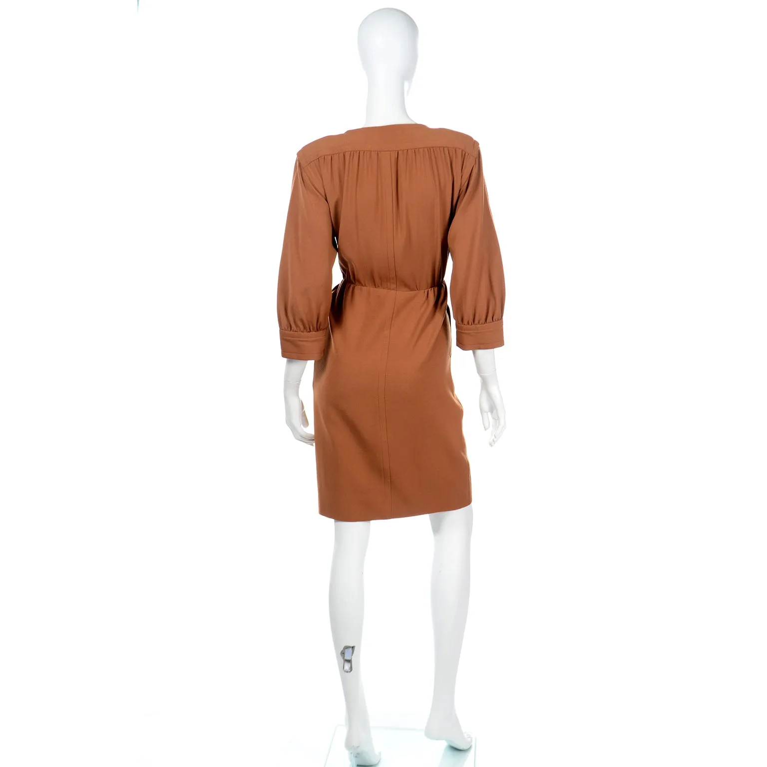 1980s Yves Saint Laurent Copper Brown Vintage Wool Dress