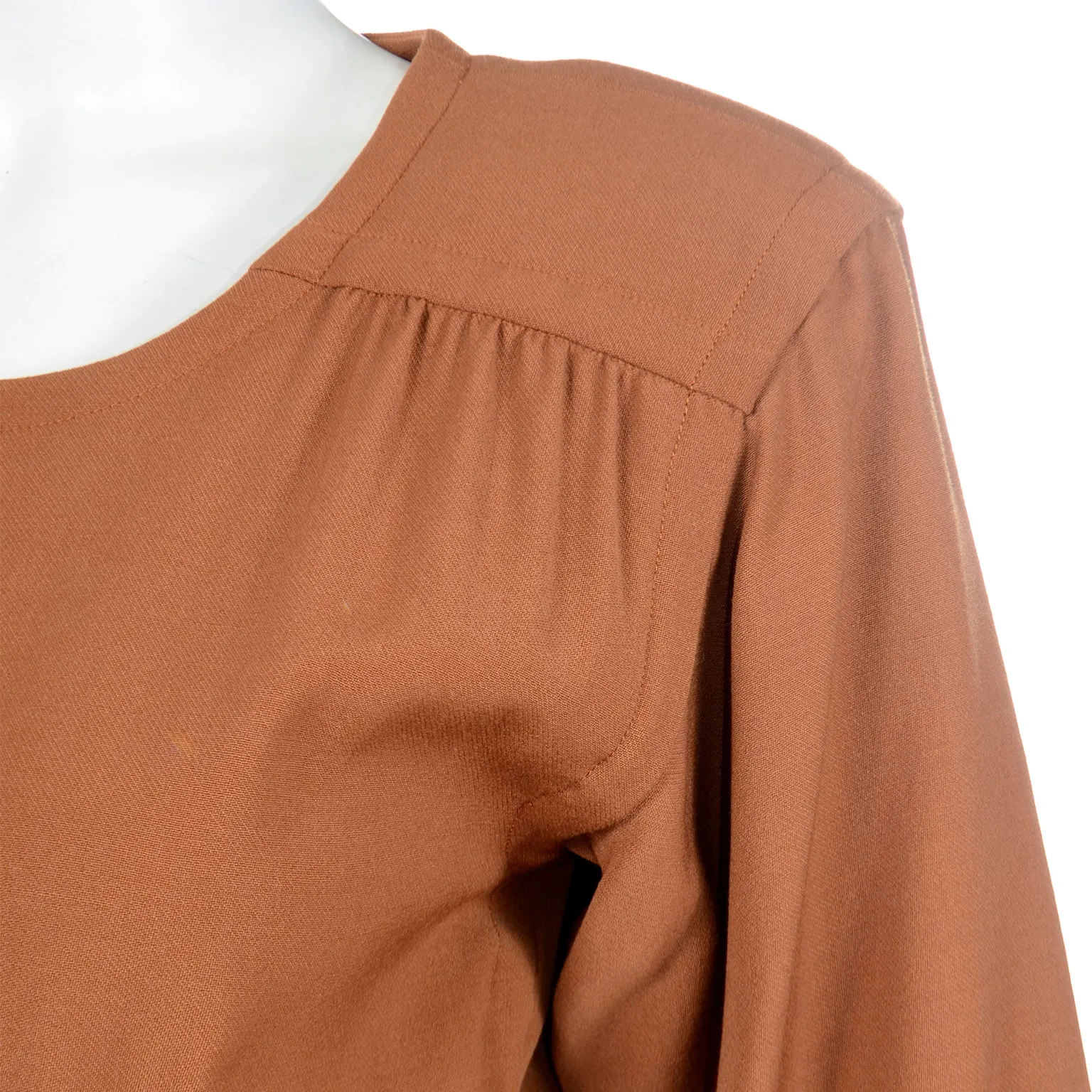 1980s Yves Saint Laurent Copper Brown Vintage Wool Dress