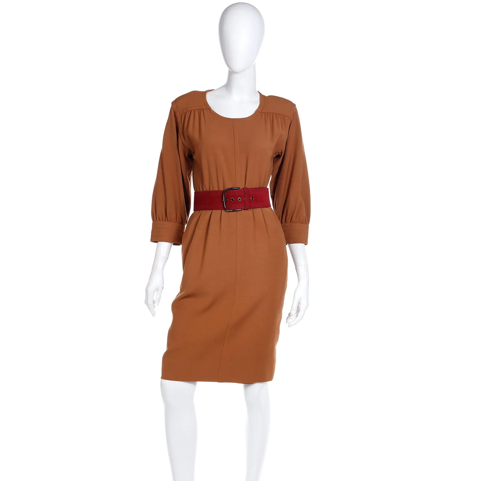 1980s Yves Saint Laurent Copper Brown Vintage Wool Dress