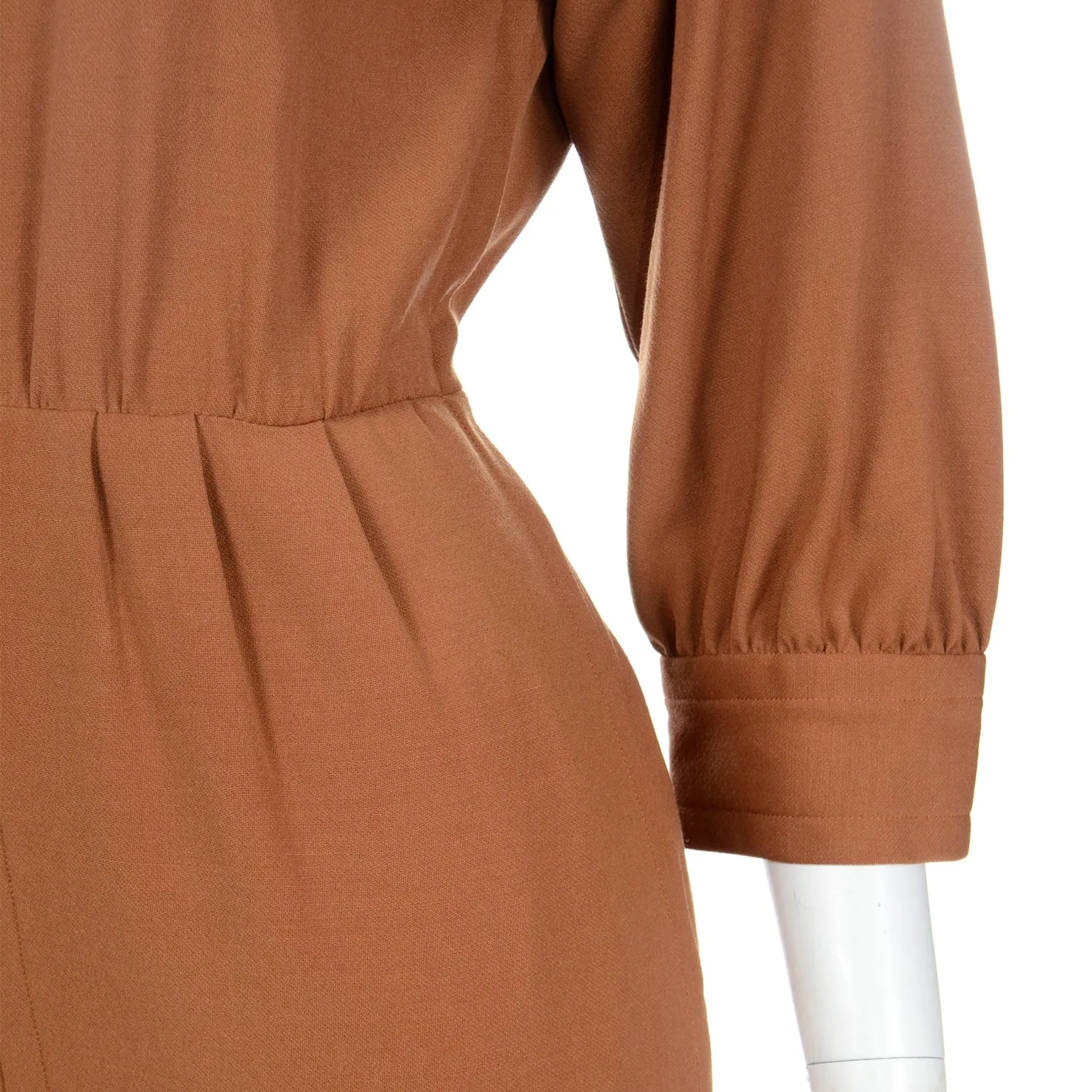 1980s Yves Saint Laurent Copper Brown Vintage Wool Dress