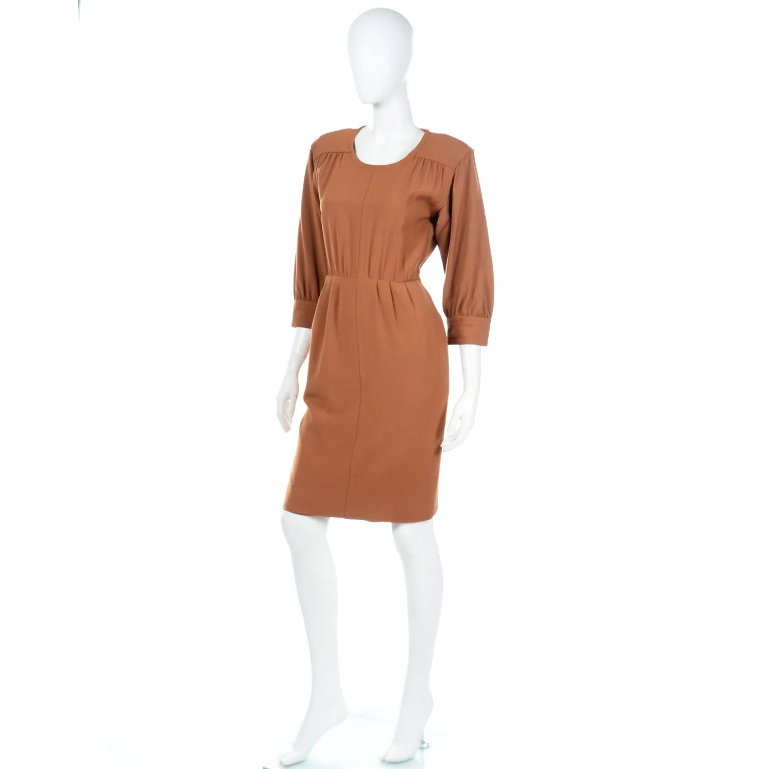 1980s Yves Saint Laurent Copper Brown Vintage Wool Dress