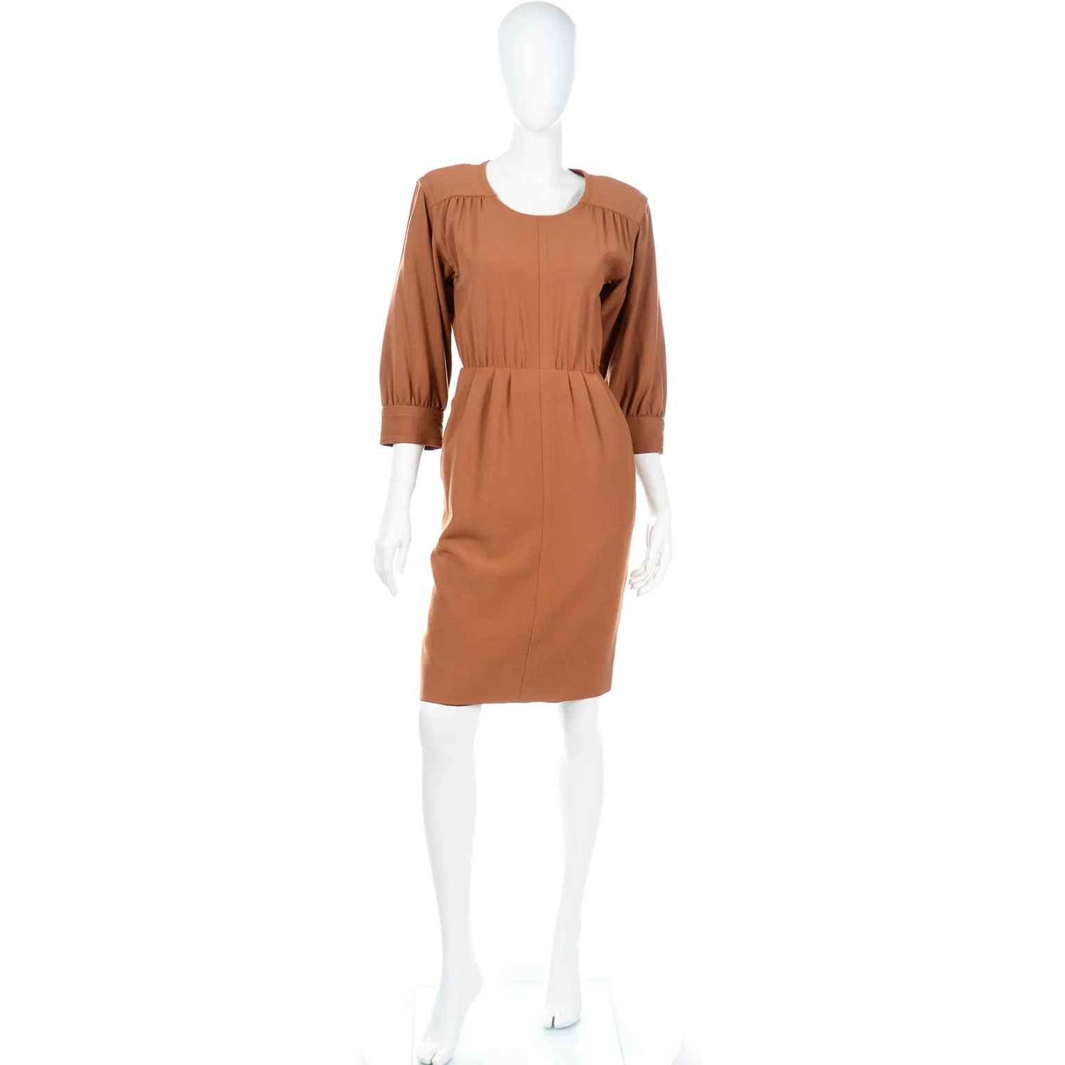 1980s Yves Saint Laurent Copper Brown Vintage Wool Dress