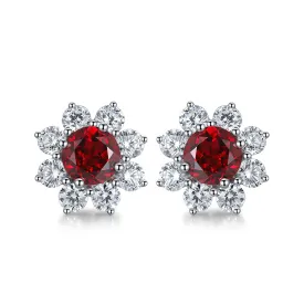 2.95 Carat Round Lab Created Colored Gemstone Sunflower Stud Earrings in S925 Silver-Plated Platinum