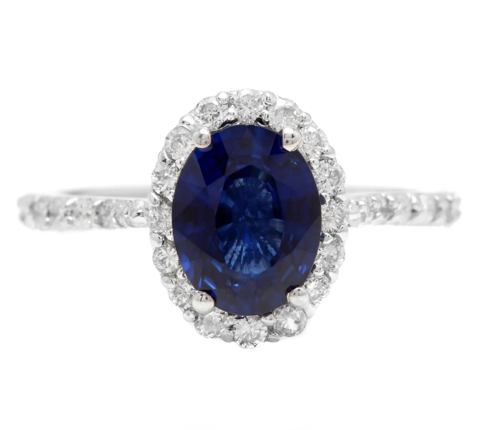 3.10 Carats Exquisite Natural Blue Sapphire and Diamond 14K Solid White Gold Ring