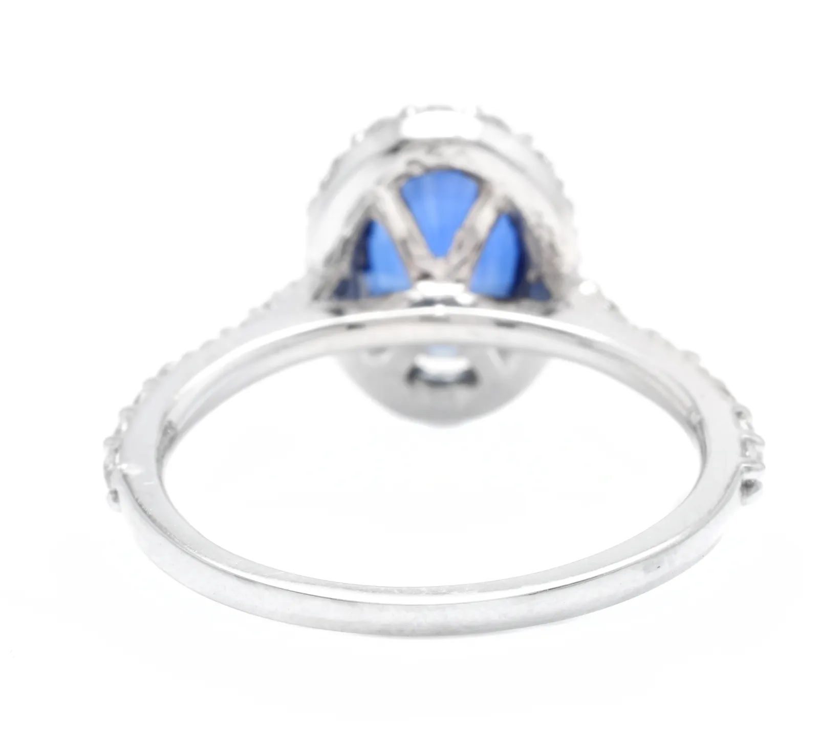 3.10 Carats Exquisite Natural Blue Sapphire and Diamond 14K Solid White Gold Ring