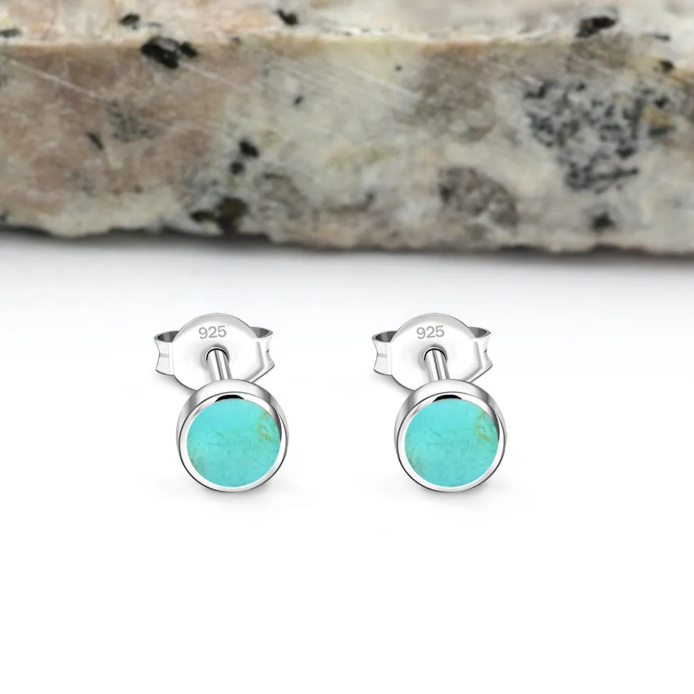 5mm | Round Turquoise Sterling Silver Stud Earrings