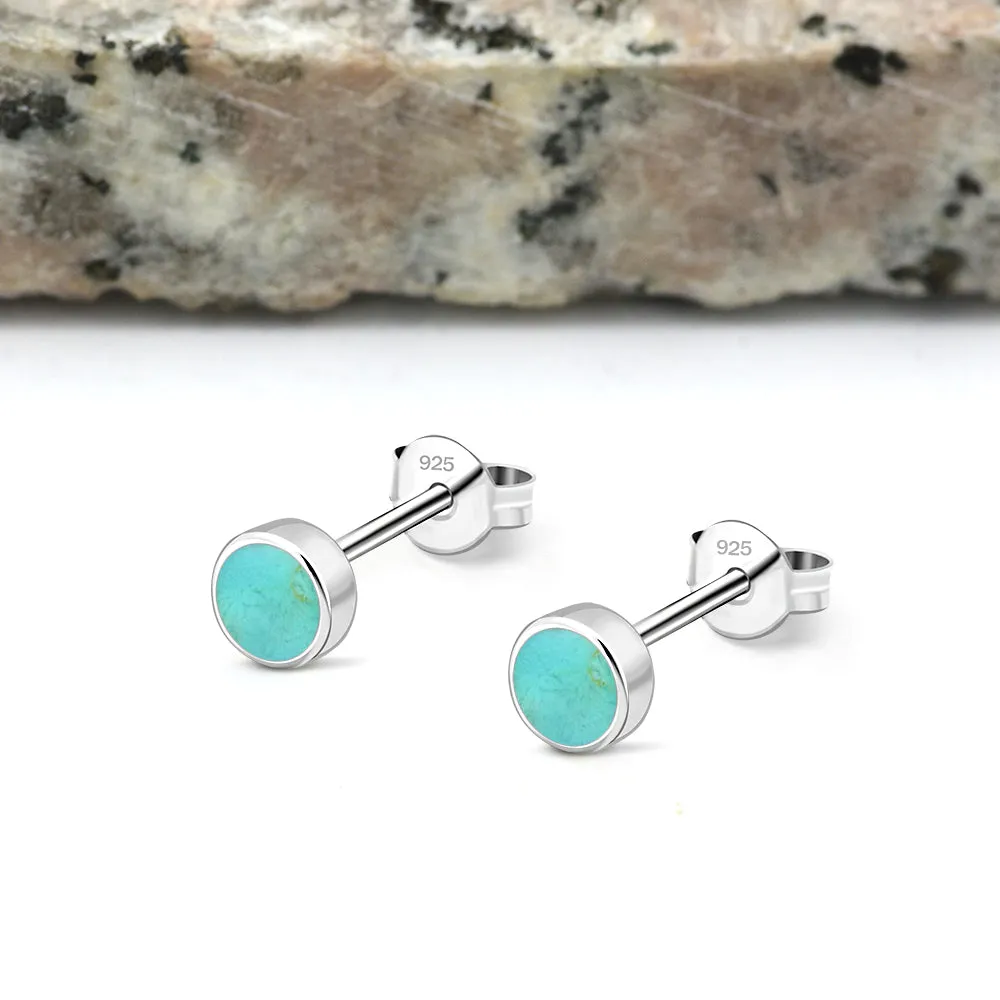 5mm | Round Turquoise Sterling Silver Stud Earrings