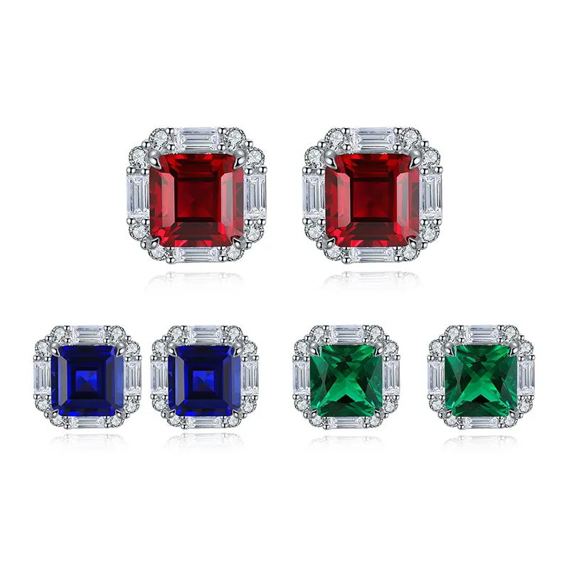 6.7 Carat Vintage Halo Stud Earrings with Lab Created Gemstones in S925 Silver Plated Platinum