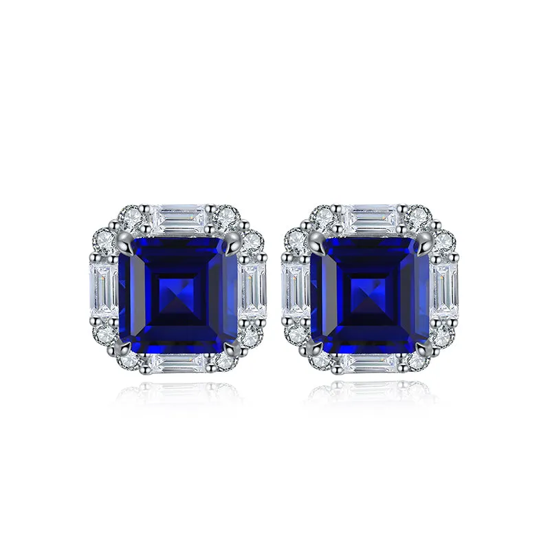 6.7 Carat Vintage Halo Stud Earrings with Lab Created Gemstones in S925 Silver Plated Platinum