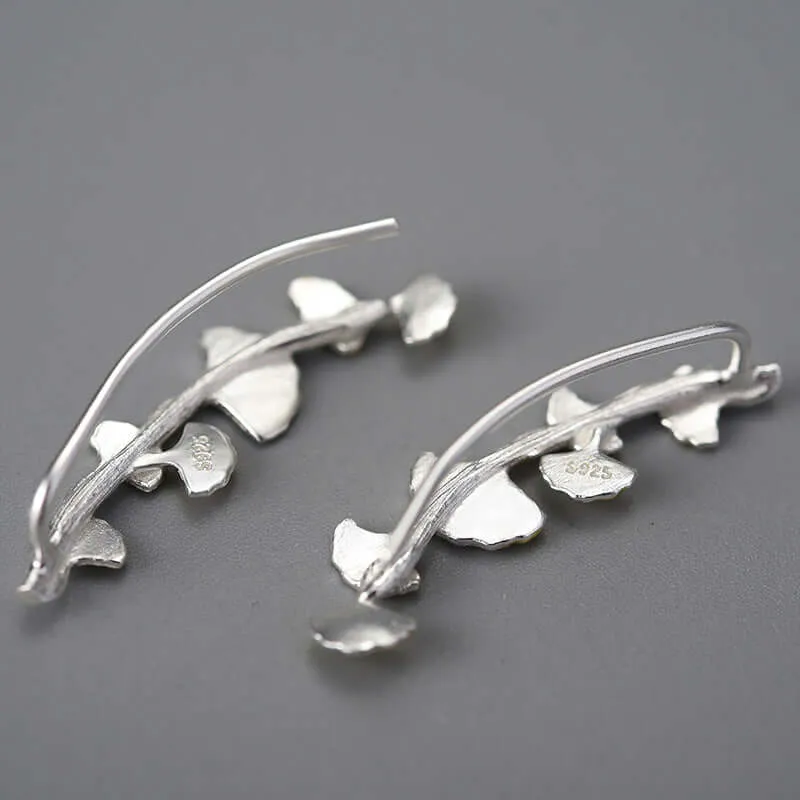 925 Silver Long Apricot Leaf Earrings