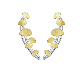 925 Silver Long Apricot Leaf Earrings