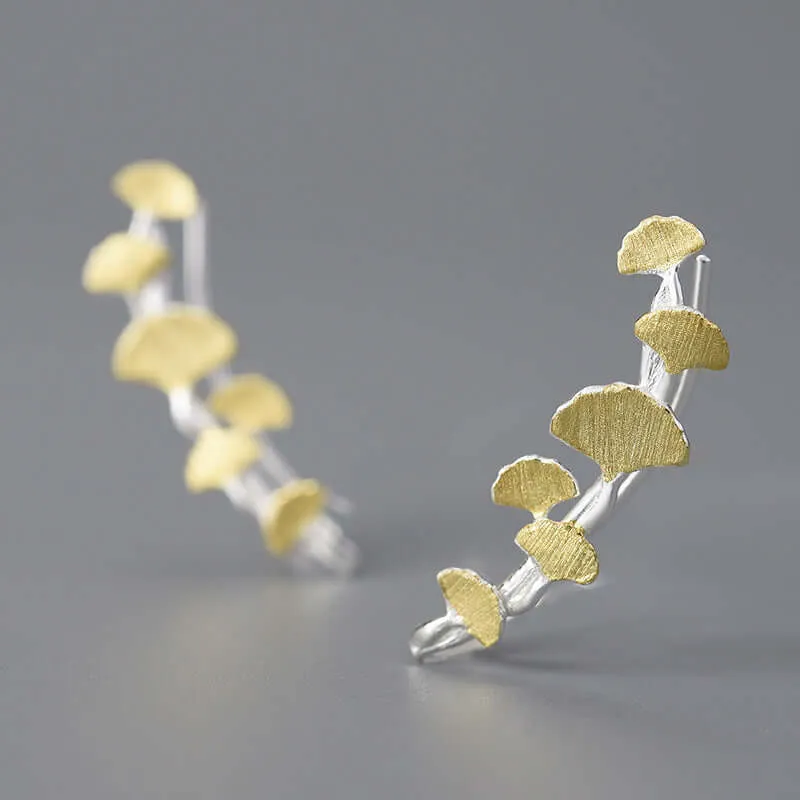 925 Silver Long Apricot Leaf Earrings