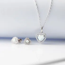 925 Sterling Silver Earring and Necklace Charm Jewelry Set - Light Opal Peach Heart - Xm258