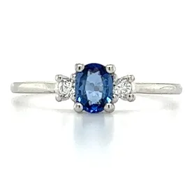 9ct White Gold Earth Grown Oval Sapphire & Diamond Ring