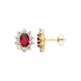 9ct Yellow Gold Ruby and CZ Cluster Stud Earrings