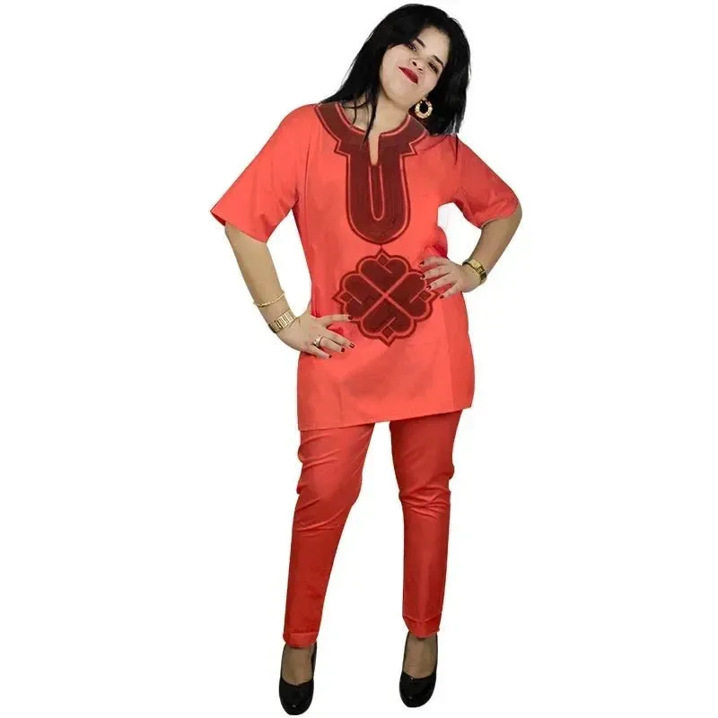 African Dress For Woman Soft Material Emboridery Design Top And Pants