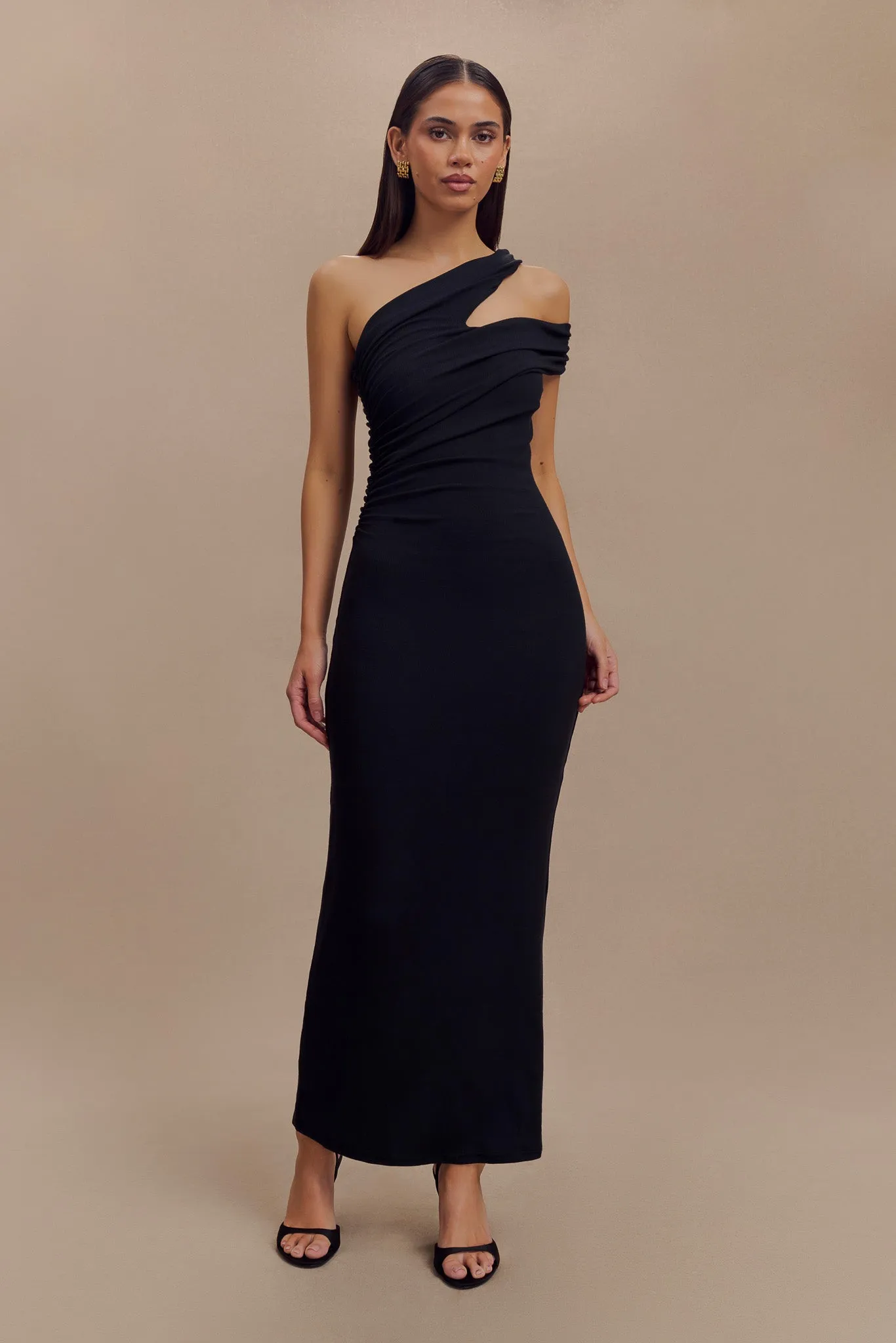 Anastasia One Shoulder Modal Midi Dress - Black