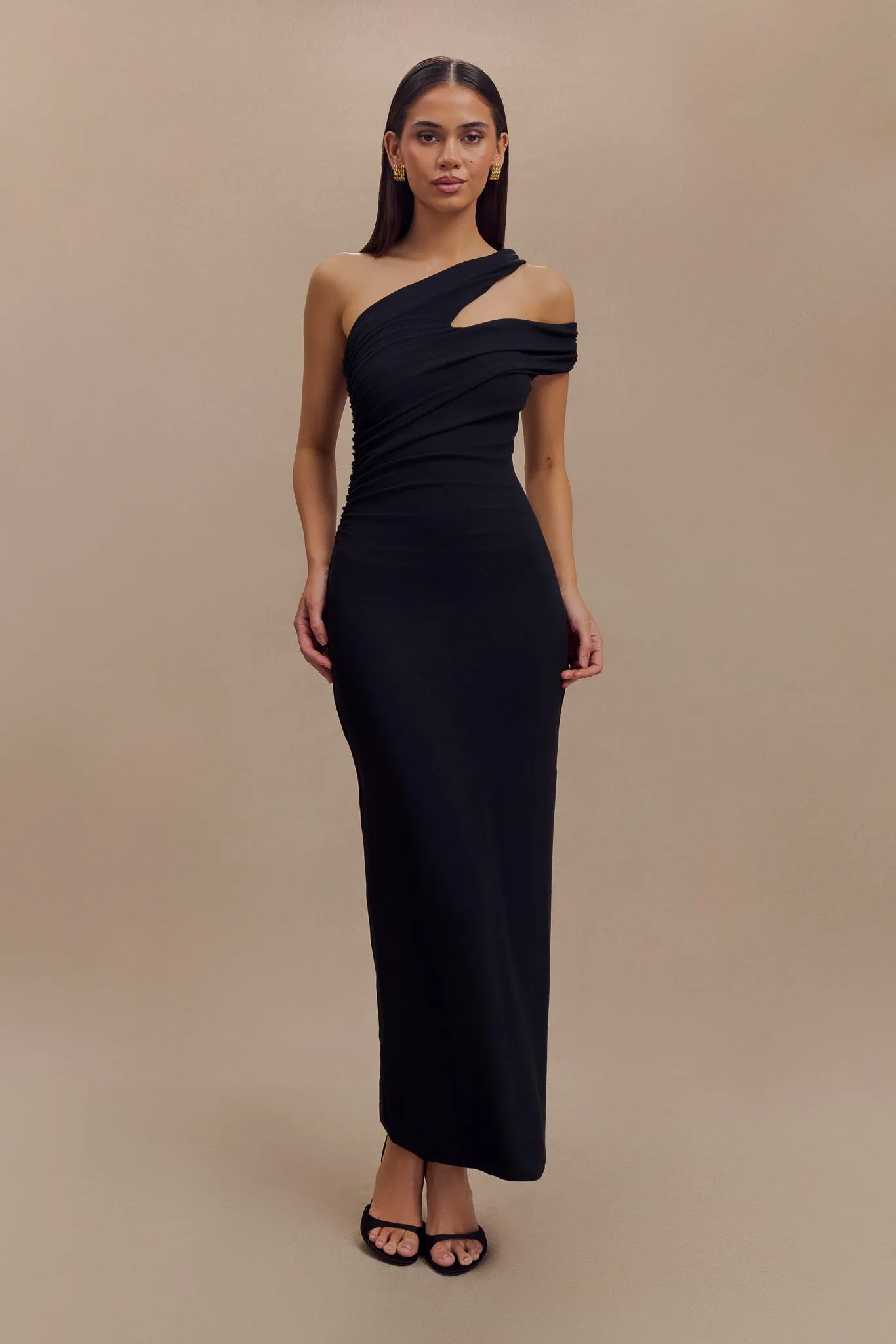 Anastasia One Shoulder Modal Midi Dress - Black